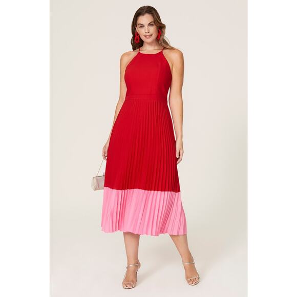 Aidan AIDAN MATTOX Pleated Colorblock Midi Dress - Size 6 - Picture 1 of 8